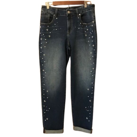 Chico’s Women's Pearl Embellished Girlfriend Cropped Jeans Size 0.5 - Picture 1 of 11